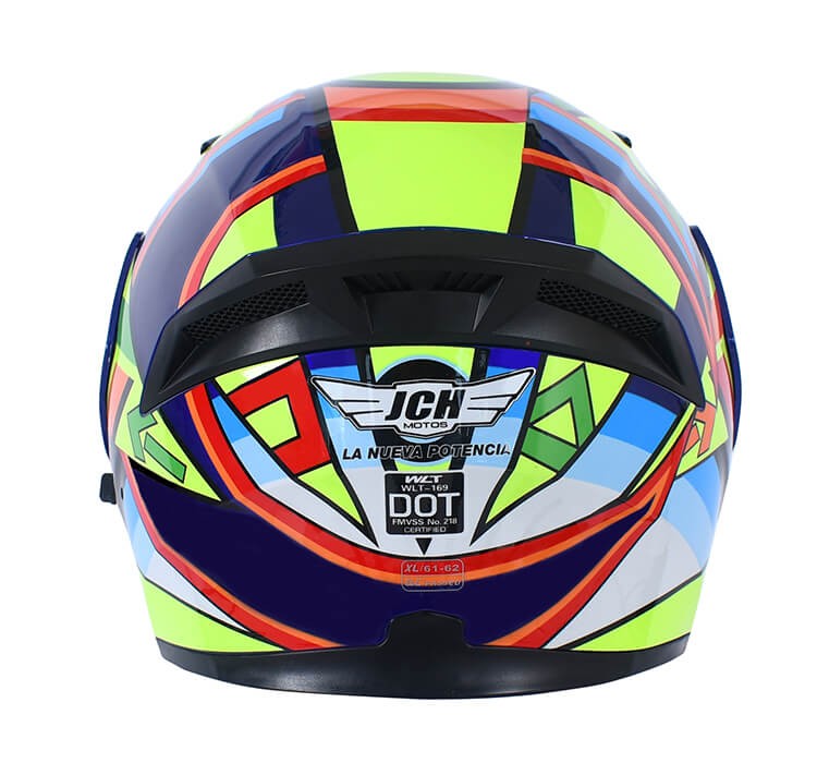 Vista trasera de CASCO INTEGRAL JCH MOTOS AZUL